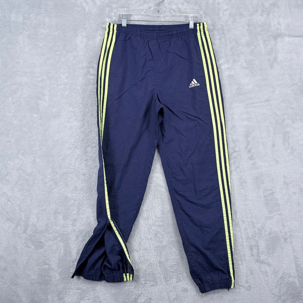 Adidas Windbreaker Pants Men Small Blue Vintage Y2K Ankle Zip Track Nylon Jogger